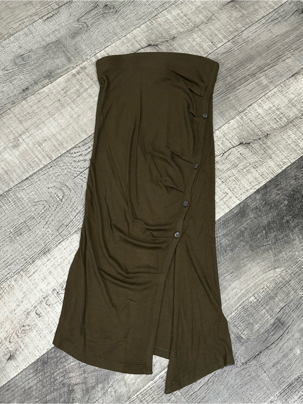 ALIX NYC Olive Green Button-Accent Midi Skirt